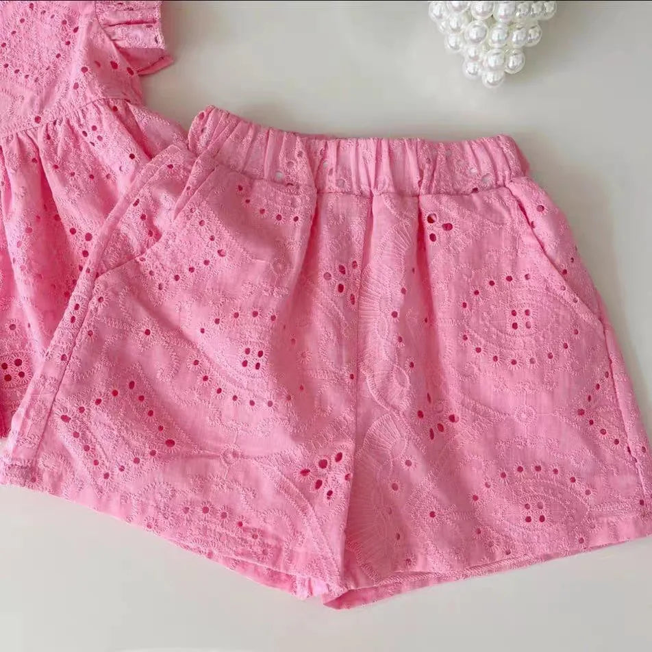Conjunto Infantil Rosa Encanto Bordado