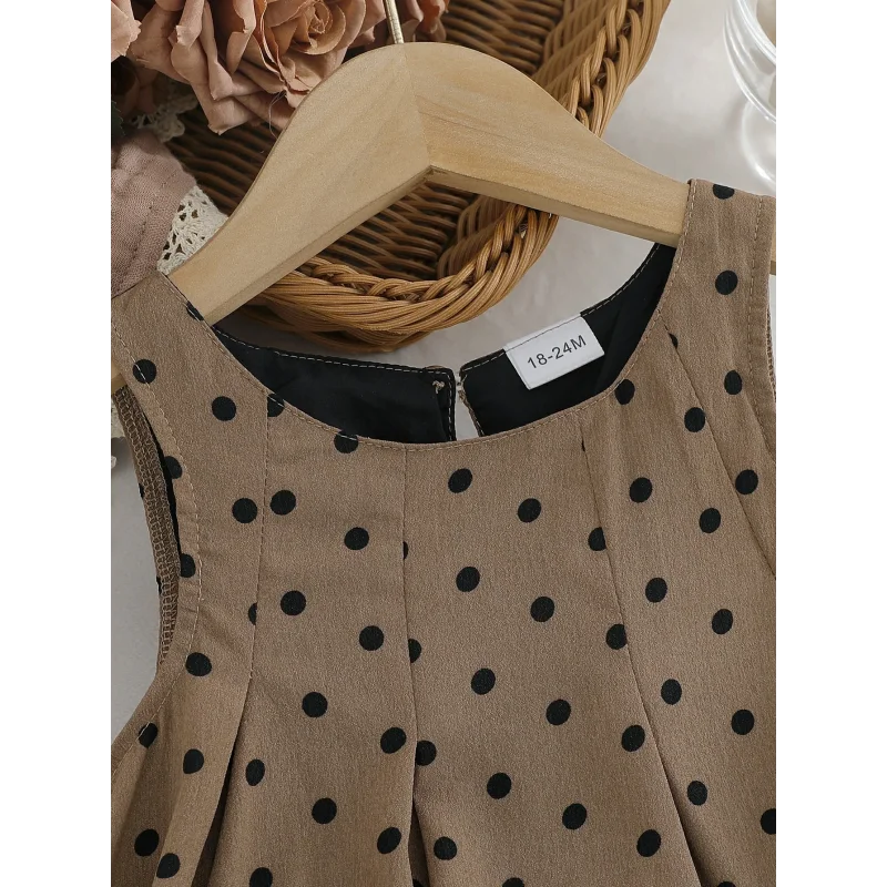 Vestido Infantil Vintage Poá sem Manga Casual
