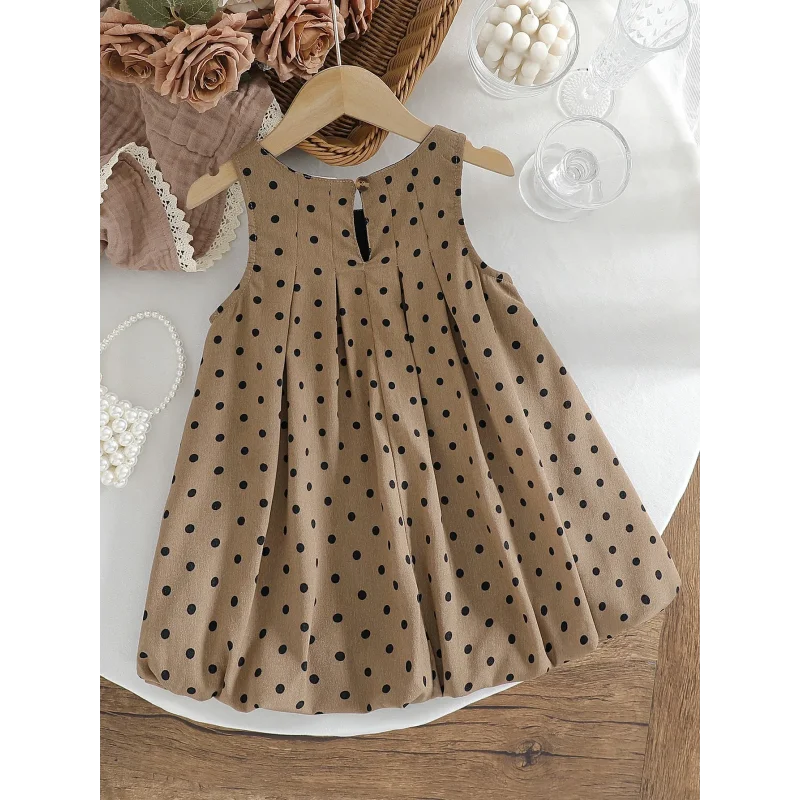 Vestido Infantil Vintage Poá sem Manga Casual