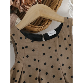 Vestido Infantil Vintage Poá sem Manga Casual